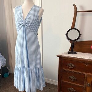 Calvin Klein Light Blue Gingham Midi Dress